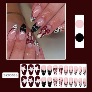 Uñas postizas con forma de almendra y diseño de lazo, estilo francés 3D, con logo personalizable para arte de uñas, venta al por mayor Otoño/Invierno - Product Image 2