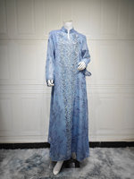 Abaya élégante à col montant, broderie verticale de feuilles, sequins, polyester léger, manches évasées, modeste, formelle, longue, pour adultes