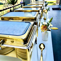 Plat de service rectangulaire de luxe 9L en acier inoxydable pour buffet, chauffe-plat électrique/à alcool avec couvercle en verre doré pour restaurant – Dubaï