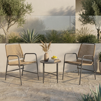Ensemble de salle à manger de bistrot d'extérieur moderne 3 pièces confortable et portable en osier tressé avec structure en acier, mobilier de patio résistant aux intempéries pour appartement