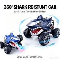 2,4G Hai-RC-Stuntauto mit Nebelsprühfunktion, Ferngesteuerter Monster-Truck, 360°-Rotation, Straßenfahrzeug mit Licht und Sound, Kinderspielzeug mit Ladegerät