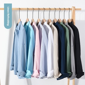 Camicia da Uomo Business Casual in Cotone e Lino Nuova Primavera Estate Manica Lunga Bianca in <span class=keywords><strong>Tessuto</strong></span> a Trama Tinta Unita - Product Image 4