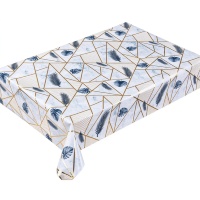 Nappe en PVC style nordique géométrique dorée avec imprimé feuilles tropicales, imperméable et anti-taches, en plastique