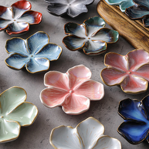 New Design Flower Shape Pottery Taste Dish Handmade Glaze <strong>Change</strong> Eco-Friendly Japandi Style <strong>Small</strong> Soy Sauce Dishes Sushi - Product Image 2