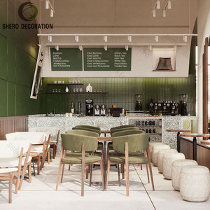 Ideas de Decoración Modernas para Cafeterías, Muebles de Madera Duraderos Personalizados para Cafeterías, Diseño de Barra de Café con Encimera de Mármol - Product Image 2