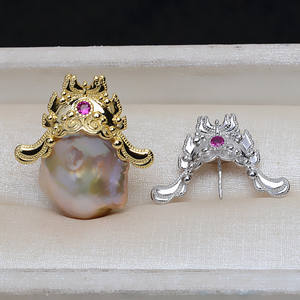 Pendentif Couronne de Phénix en Argent S925 avec Perle Baroque 10-11 mm, Support Vide pour Bijoux DIY Femme, Accessoires Semi-finis pour Coiffure de Mariée - Product Image 1