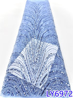 Tissu en dentelle brodée perlée marron de luxe NI.AI de haute qualité, dentelle en filet à sequins élégante pour robe de mariée et décoration intérieure LY6972