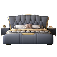 Neues Italienisches Minimalistisches Multifunktionales Gepolstertes Bett mit Stauraum Echtes Leder Massivholzrahmen 1,8m Doppelbett