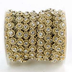 10ヤード/ロールラインストーンバンディングフラワーシェイプラインストーンアップリケトリムパールラインストーントリム衣服装飾用 - Product Image 3