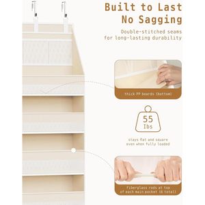 Over the Door Clothing Organizer 6 Pockets Beige Multifunctional Wall Mounted Hooks & Rails Neatening <b>Storage</b> - Product Image 4