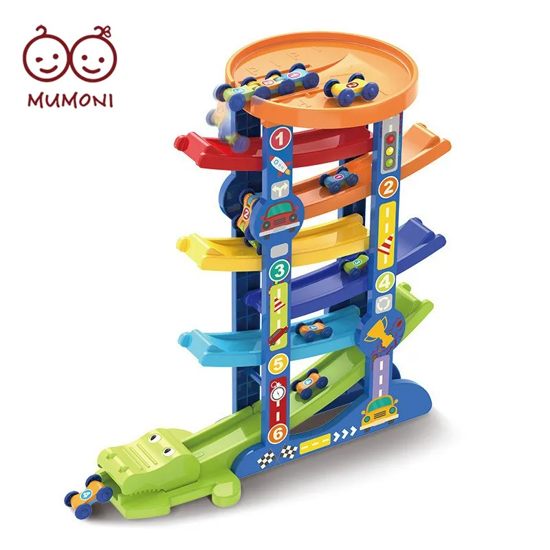 Jouets de voiture intérieure pour enfant, ensemble de jouets sur les rails du haut, matière brillante, rampe de voitures à 7 rails, super amusant,