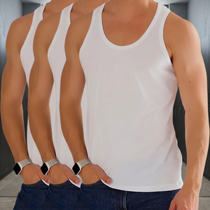 <b>Mens</b> Cotton Gym <b>Singlet</b> Breathable Knitted Tank Top Plus Size Solid Vest Casual Sports Training Sleeveless Athletic Workout Tops - Product Image 4