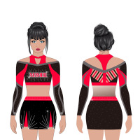 Ensemble d'uniformes de cheerleading deux pièces OEM pour filles, jupe et haut en polyester avec pompons et strass All Star, uniformes de cheerleading pour équipes