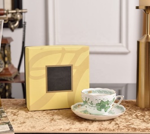 Classic Style Green Leaf Eco-Friendly Bone China Tea <b>Cup</b> <b>Set</b> and Saucers for Afternoon Tea and Hotels Gift - Product Image 5