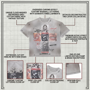 Camisetas de Corte Cuadrado para Hombre, 300 g/m², 100% Algodón, Estampado Gráfico con Pedrería, Estilo Desgastado, Streetwear, Lavado Ácido, Estilo <span class=keywords><strong>Grunge</strong></span> - Product Image 3