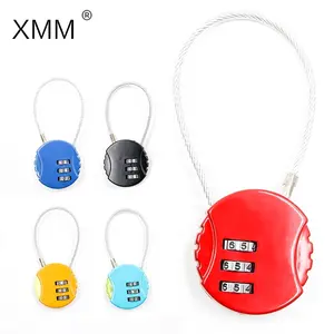 XMM-8039线密码锁安全电缆锁3数字安全挂锁工厂库存多种颜色行李拉链锁