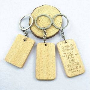 Natural Color Custom DIY Rectangle Car Blank Chain Gifts Anti Lost Keychain Natural Wood Key Ring Promotion Gift