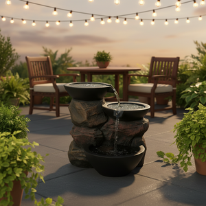 <span class=keywords><strong>Fontaine</strong></span> d'eau cascade lumineuse à énergie solaire à 3 niveaux en résine artificielle, à poser sur table ou au sol, avec son apaisant, pour intérieur et bureau - Product Image 4