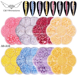 Kit de perles ABS de couleurs variées CY, boîte DIY, accessoires de décoration pour ongles, demi-perles rondes plates en plastique - Product Image 2