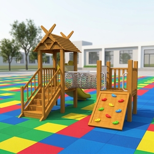 Structure de jeu en bois durable et résistante à la rouille avec balançoire, cadre d'escalade pour enfants, toboggan extérieur résistant aux intempéries - Product Image 1