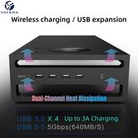 Support d'écran en aluminium avec extension USB, charge sans fil, charge rapide 3A, pliable, ergonomique, hauteur 9 cm