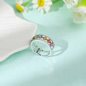 Anillo de Compromiso Promocional de Oro Blanco Sólido de 18K con Zafiro Colorido Corte Princesa, Diseño Geométrico, Chapado en Rodio, Joyería Fina - Product Image 5