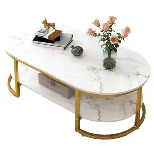 Karois — table de thé multifonctionnelle, table basse de luxe moderne en acier inoxydable doré, avec plateau en marbre, CJ0022