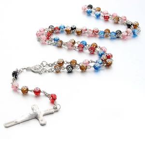 Collier Chapelet Catholique en Acrylique avec Perles Florales, Pendentif Croix Crucifix Or et Argent, Bijoux <span class=keywords><strong>de</strong></span> <span class=keywords><strong>Prière</strong></span> Religieux - Product Image 4