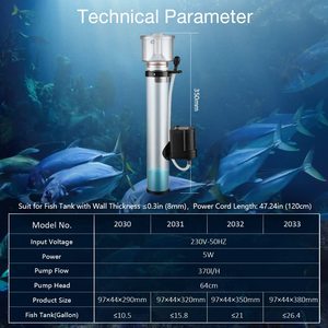 Débit d'eau réglable WEIPRO suspendu à l'écumeur de protéines d'aquarium en plastique avec pompe à eau AC 5W pour aquarium de récif d'eau salée - Product Image 5