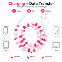 Câble de charge FASHLINK rose et blanc perlé 3-en-1 style bonbon USB Type C multi-connecteur mignon pour téléphone