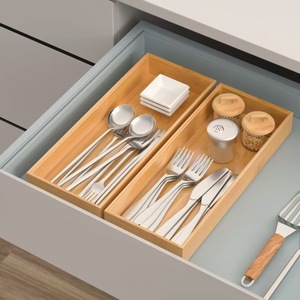 Bamboo Drawer Organizer Rectangular Stackable <b>Storage</b> <b>Box</b> For Tableware Silverware Tray <b>Kitchen</b> Drawer Organizers - Product Image 1