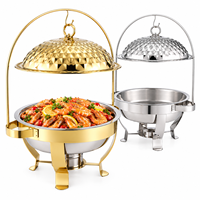 Plat à chafing de luxe Golden Key en acier inoxydable avec support de couvercle, chauffe-plats de buffet, logo personnalisé, polyvalent