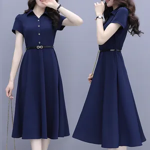 Vestido formal feminino para escritório, vestido formal de manga longa com decote em v, vestido coreano para escritório com cinto para mulheres