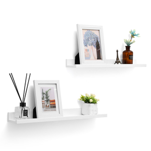 Juego de 2 estantes flotantes de madera blanca, repisa de pared para sala de estar, cocina, almacenamiento para marcos de fotos, libros, <span class=keywords><strong>estante</strong></span> de esquina de pared - Product Image 5