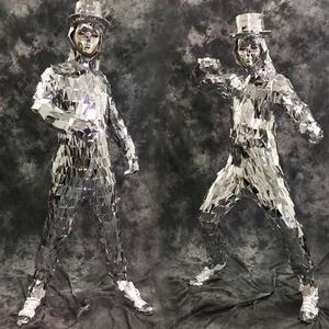 Shiny Silver Mirror Costume Men Popular Star Performance Dance Show <strong>Bodysuit</strong> with Hat Sexy Cool Singer <strong>Sequin</strong> <strong>Bodysuits</strong> Costumes - Product Image 1