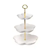 Estante de exhibición de dulces, soporte de pastel blanco de 3 niveles, mesa de postre, plato de cerámica de porcelana