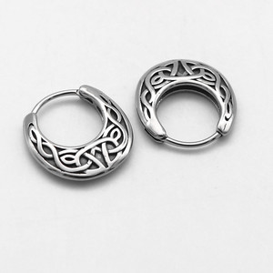 yunnique Tibetan <b>Silver</b> <b>Huggie</b> Earrings Geometric Pattern Unisex Fashion Jewelry Circular Ring Design - Product Image 2