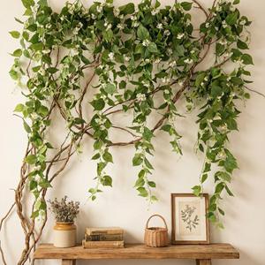 4 pieds de lianes vertes artificielles à 7 brins, feuilles de patate suspendues, pour la maison, le jardin, la décoration murale extérieure, couverture végétale, décoration de fête jungle - Product Image 2