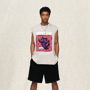 Chaleco Retro Lavado Oversize para Hombre con Estampado de Gato y Rayas, Suave, Sin Mangas, para Uso Diario, Stock Mayorista Local de EE. UU. - Product Image 4