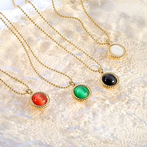 Collares de Moda al por Mayor de Acero Inoxidable Chapado en Oro de 18k con Colgante Ovalado de Ojo de Gato Colorido y Diseño Retorcido para Mujer - Product Image 4