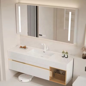 Set di Mobili da Bagno di Lusso Personalizzato CE 40 Pollici in <span class=keywords><strong>PVC</strong></span> con Montaggio a Parete Impermeabile Stile Rustico con Lavabo in Pietra - Product Image 3