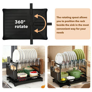 Scolapiatti in Ferro a 2 Ripiani con Vassoio Raccogligocce e Tubo, Organizzatore da Cucina con Portautensili e Portabicchieri - Product Image 2