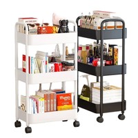 Chariot de rangement de cuisine à 3 niveaux, chariot mobile multifonctionnel à roulettes avec roues verrouillables pour salle de bain, buanderie, salon