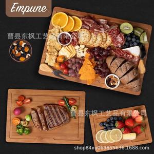 Empure Wooden Cutting Board <b>Set</b> 3 Pieces Carbonized Bamboo Rectangle Multifunction For Fruits Vegetables Cooked Food With Base - Product Image 3