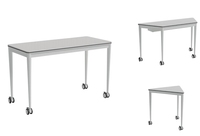 Bureau combiné multifonctionnel triangulaire et trapézoïdal avec roulettes, mobile, modulable et réglable en hauteur