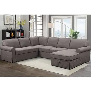 Muebles de tapicería Tianhang sala de estar sofá en forma de U esquina cama gris telas sofá cama con almacenamiento