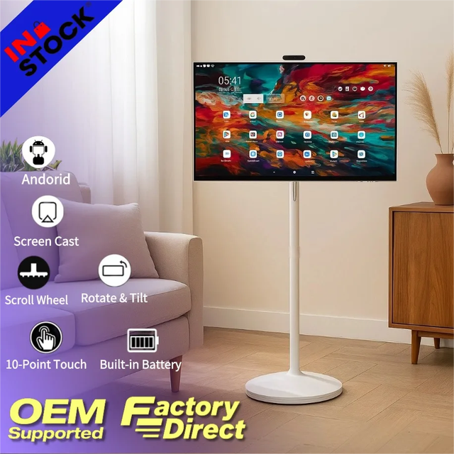 32 Inch Touch Screen Stand Mobile Digital Signage Display Monitor Android Rotating Smart Tv for Easy Movable for Meeting Rooms