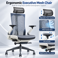 Chaise de Direction Ergonomique Moderne avec Appui-tête Réglable, Accoudoirs 4D, Inclinaison Avant, Glissière de Siège Arrière, pour Bureau Commercial et Ordinateur