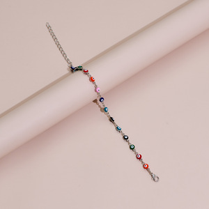 Turkish <b>Evil</b> <b>Eye</b> Colored Copper Bracelet And <b>Anklet</b> Fashion Round <b>Eye</b> Dripping Jewelry Unisex Gift 185cm 215cm Gold Silver - Product Image 4