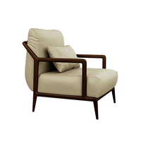 Fauteuil en cuir PU de style italien avec accoudoirs en bois |   Chaise de loisirs moderne ergonomique et écologique pour salle à manger et salon |   Salle de séjour, chambre à coucher